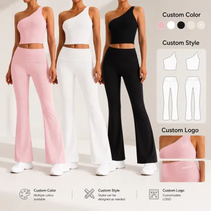 Women One Shoulder Crop Top Yoga Pants