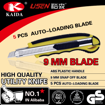 Stationery Cutter 5 PCS Auto Loading 9mm Blade Plastic with rubber grip handle Utility Cutter Knife