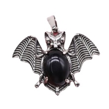 Black Obsidian 13X18mm Cabs Antique Silver Alloy Antique Silver Alloy Bat Pendant for DIY Making Jewelry