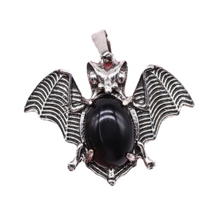 Black Onyx 13X18mm Cabs Antique Silver Alloy Antique Silver Alloy Bat Pendant for DIY Making Jewelry