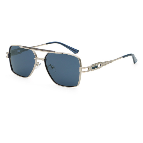 Men Double Bridge Square Metal Aviator Sunglasses