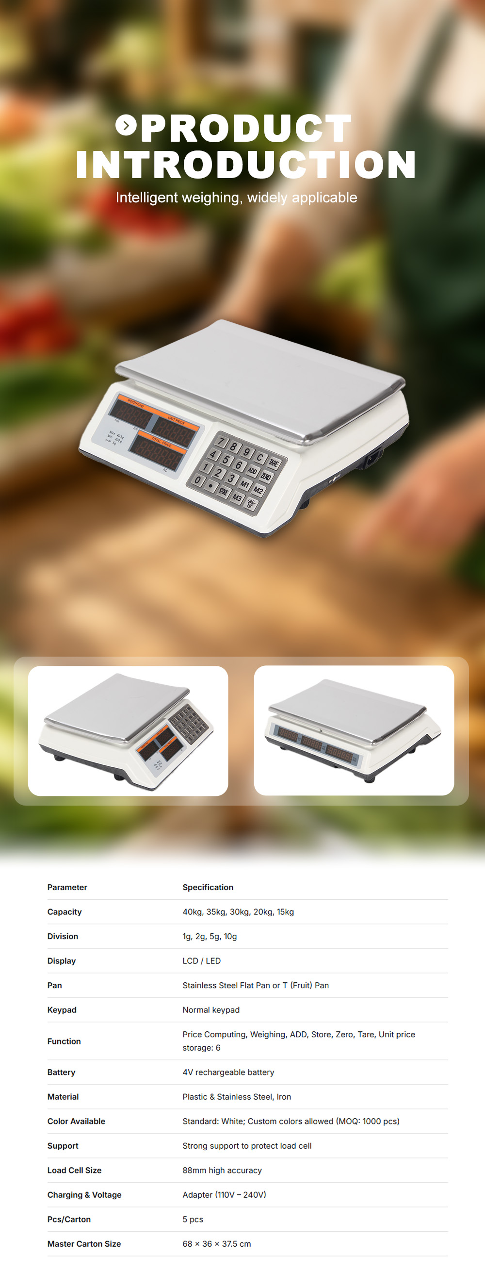 ACS‑3209 40Kg Capacity Commercial Weighing Scale X