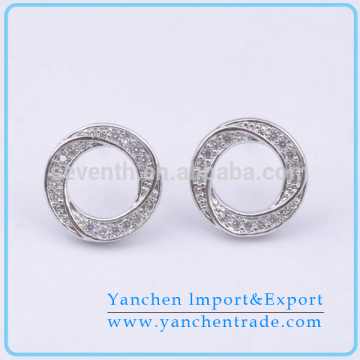 Rhodium Plated CZ Diamond Circle Shaped Wholesale Fashion Ear Stud