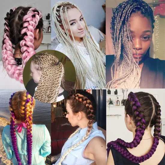 Synthetic Braiding Hair Extensions 82inch 165g/Pack Long Jumbo Braids Hair Bulk Purple Pink Gray Blue Pure Color