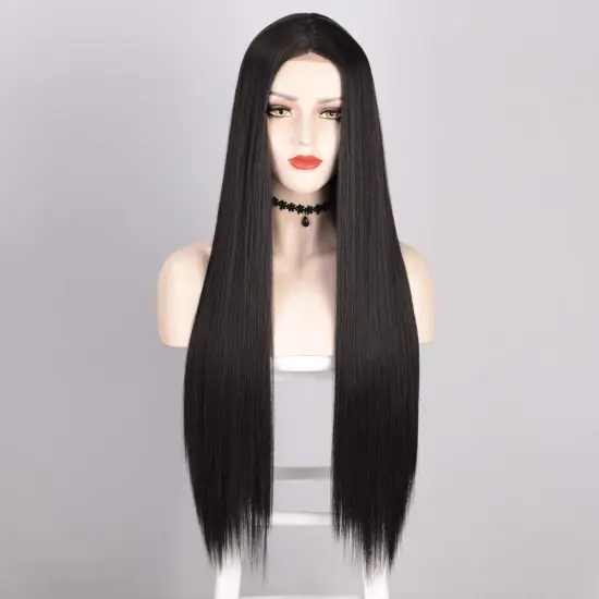 Aisi Beauty Wholesale Vendor Cheap Long Silky Straight Black Wig Swiss Lace Synthetic Hair For Black Women Lace Front Wig
