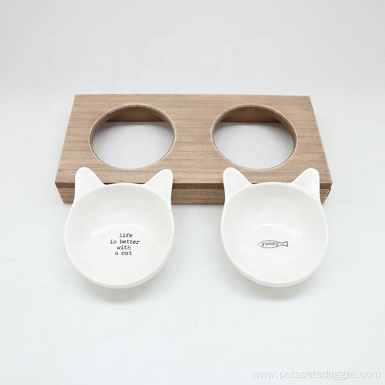 Dog Feeder Bowl Pet Bowl With Wooden Holder