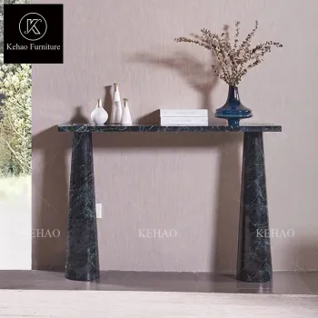 High-End Green Marble Console Table with Stone Legs for Modern Entryway