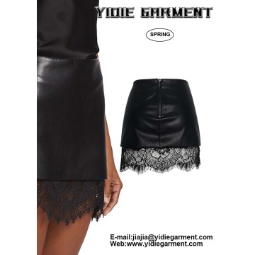 Faux Leather Lace Trim Two Tier Micro Skirt