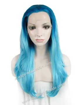 Cinderella Wigs Blue Two Tone Wavy Lace Front Wig Synthetic + Cap