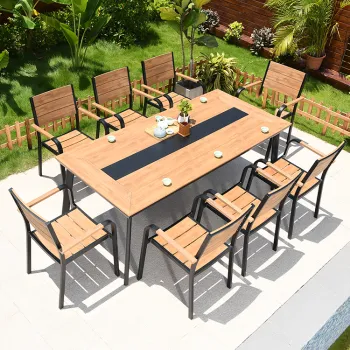 Garden Patio Furniture 9pc Aluminum Alloy Frame Wood Plastic Composite Coffee Table