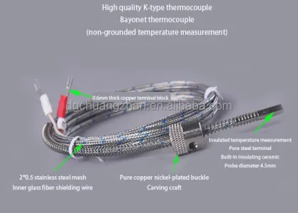 High Precision, High Temperature Resistant K Type Thermocouple M6M8 Screw Probe