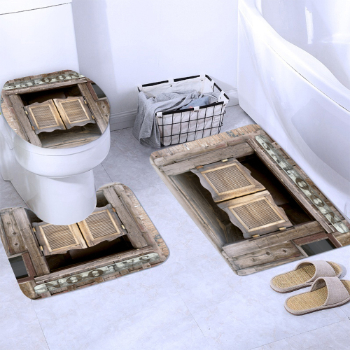 180*180cm Rustic Old Wooden Barn Door Western Shower Curtain Bathroom Set Toilet Cover Mat Non Slip Rug Home Decor $24.80 ~ $46.