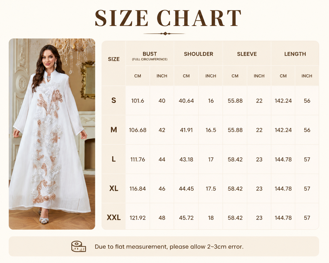 White Embroidered Abaya with Sequin Applique Front View