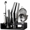 Factory Direct Wholesale black silver color 201/304 stainless steel wine bartending set with holder home wine bar set