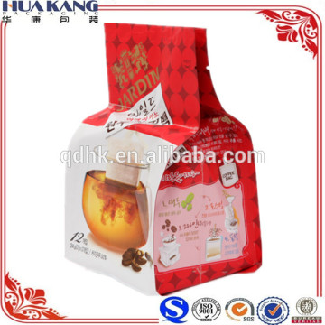 flat bottom stand up red coffee packaging bag with tear notch