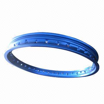 Motorcycle wheel rim, made of aluminum alloy, measures 17 x 1.4 inches, available in blue