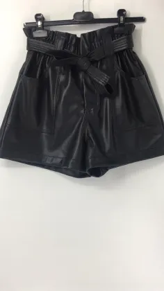 Faux Leather High Waisted Paperbag Shorts