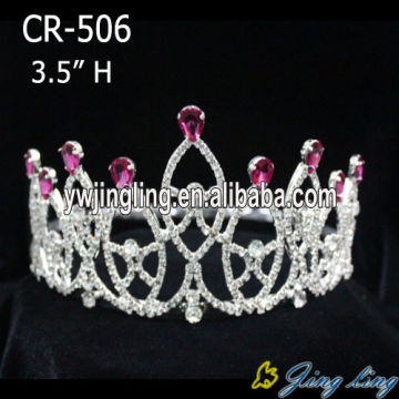 Chapado en oro de coronas de Reina de belleza púrpura rhinestone Tiaras