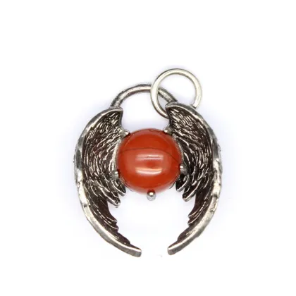 Red Jasper10MM Balls Silver Alloy Angle Wing Pendant Necklace Choker Jewelry