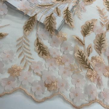3D Flower Sequins Embroidery On Nylon Mesh Fabric