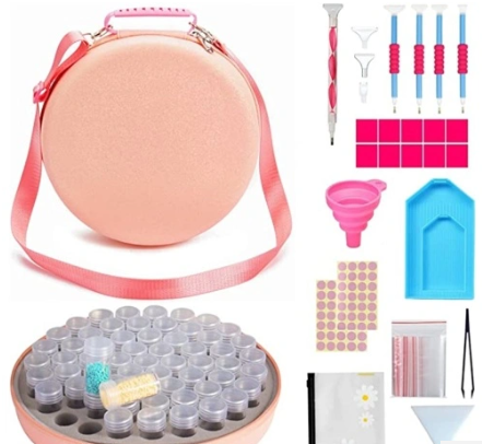 Round Pink Diagonal Diamond Painting Storage Bag