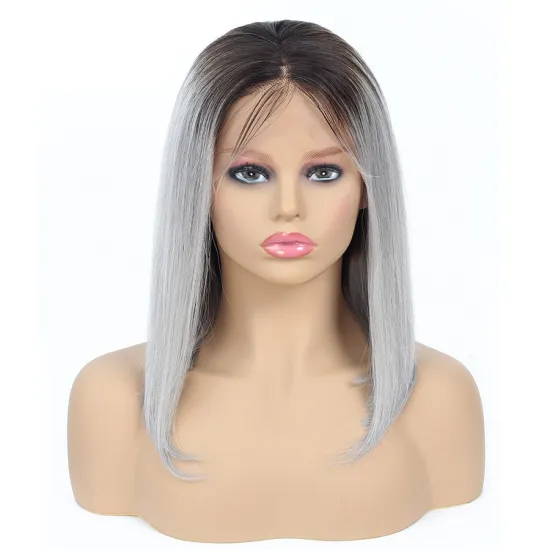Brazilian Human Hair Short Bob Wigs 1b/gray Lace Front Wigs Ombre Hair for Women