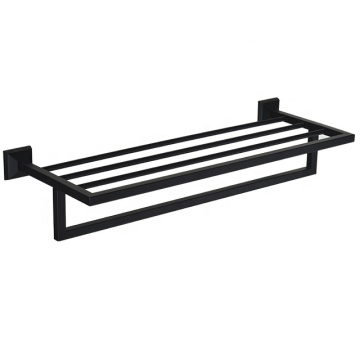 Matte Black Square Bathroom Accessories: Towel Rack & Double Towel Bar