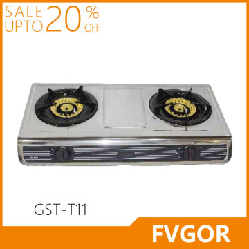 Fvgor GST-T11 stainless steel panel twins burner gas cooker stove