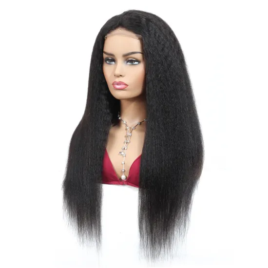 Amzhair 28 30 Inch Yaki Kinky Straight Lace Wig Brazilian Remy Human Hair Pre Plucked Swiss 4X4 Lace Closure Wig For Black Women