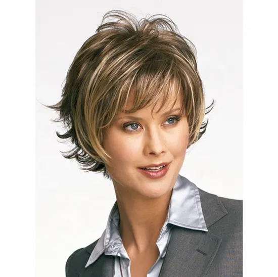 A large number of wholesale synthetic wigs short natural straight wave light brown hair for Mature women