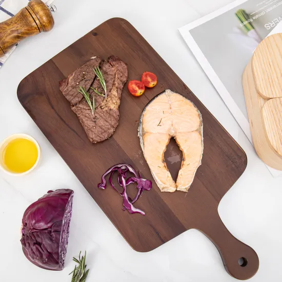 Customizable Black Acacia Wood Cutting Board with Handle: Latest Kitchen Accessory Arrival