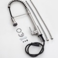 Pull down flexible spring brass water mixer tap stainless steel brushed kitchen sink faucet
