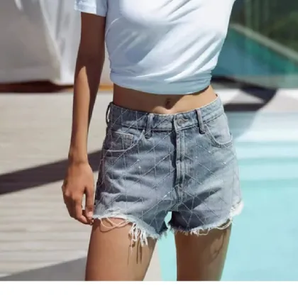 2024 Women's Summer Retro Raw Edge Bermuda Casual High Waist Denim Shorts