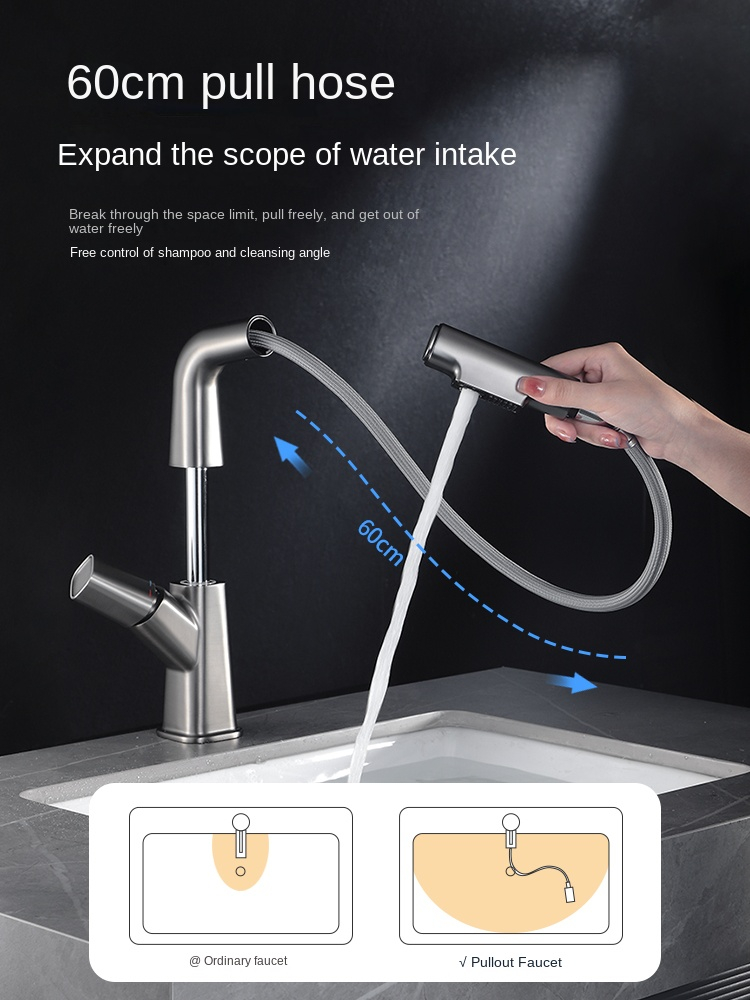 Gun grey pull out water lift basin faucet