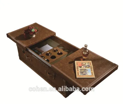 High quality American antique style home furniture leather storage coffee table