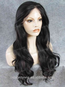 New arrival Long wave Black Mix Wig Swiss Front Lace Synthetic Wigs