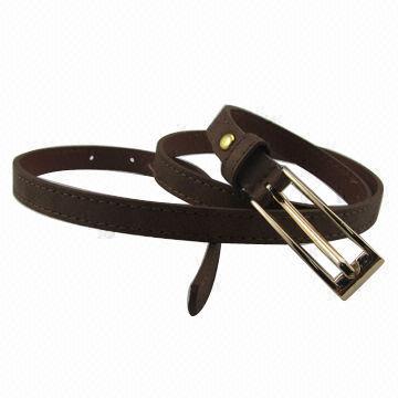 PU belt with stitching painted edges and buckle of alloy material, 100% nickel free, golden color