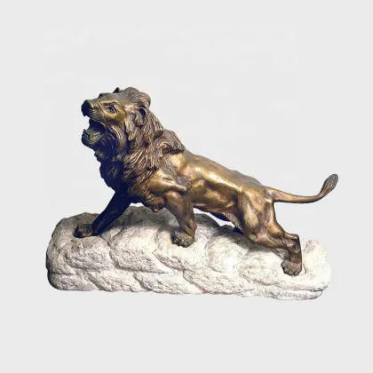 Life size walking brass lion statues