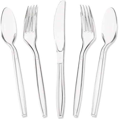 Plastic Fork Knife Black Clear Heavy Duty Fast Food Cutlery Disposable Spoon