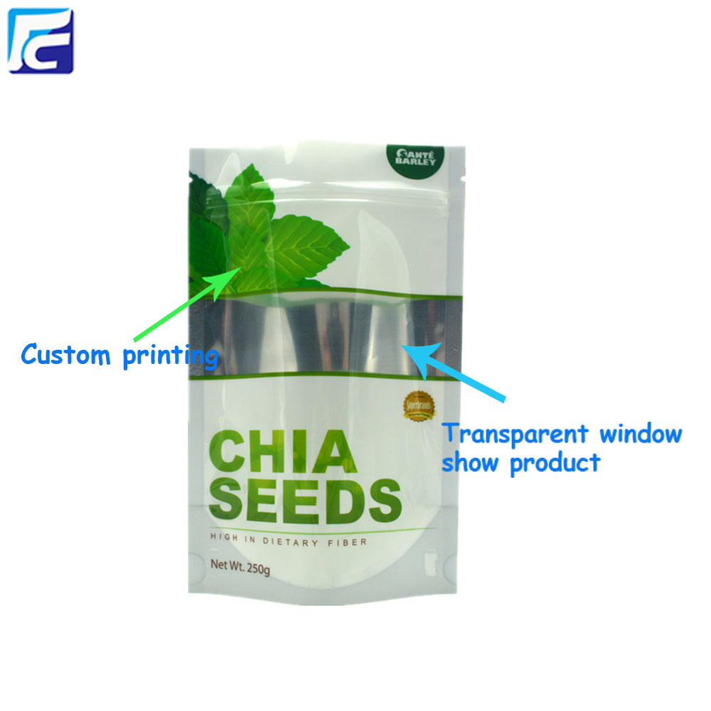 Foil chia seed packaging bags with clear window