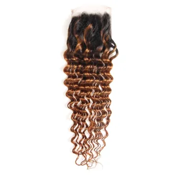 High Density Dark Roots 1B30 Deep Wave Raw Virgin 4*4 Lace Frontal Closure
