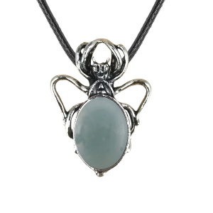 Amazonalite 13X18mm Cabs Antique Silver Alloy Spider Pendant Necklace 45cm Black Cord