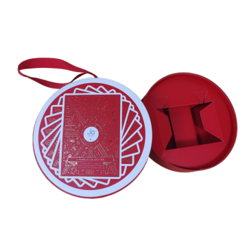 Benutzerdefinierte rote runde Geschenkbox mit Deckel und Handle/Seil: Vollfarbige Druck- oder Logo -Stempeloptionen