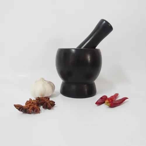 Polished Black Marble Mortar and Pestle