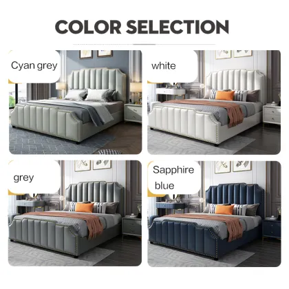 American Simple Style Luxury Leather Upholstered Storage Bed