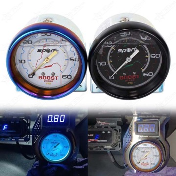 Rennsteigerung 35 psi 60 psi Thailand Schwarz weißer Kohlefaser Titaniumblau -Autogebläse Messgerät