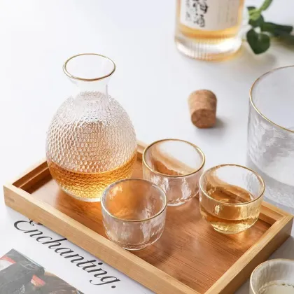 Japanese Sake Pot Set Glass Rice Wine Warmer Hot Pot