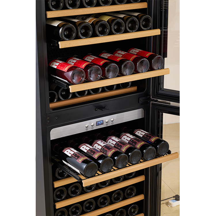 OEM ODM 122ボトルコンプレッサーデュアルゾーンダブルドアワイン冷蔵庫