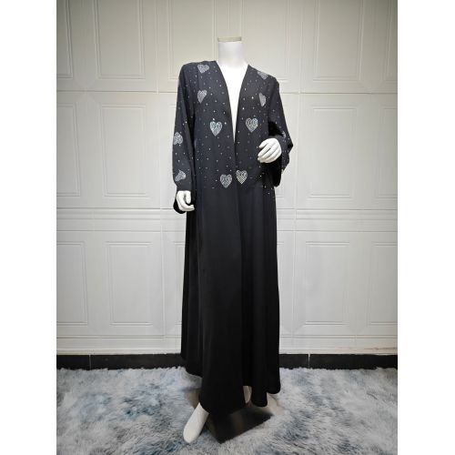 ژاکت کش باف پشمی با بدلیجات Hotfix Black Abaya به شکل قلب