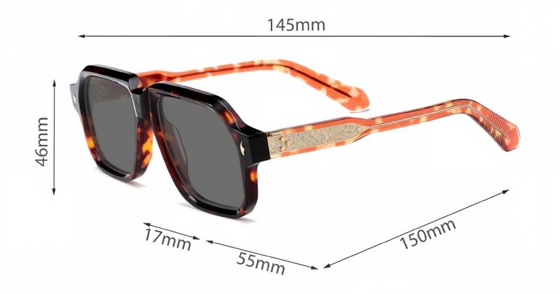 Mellume Vintage Square Acetate Aviator Sunglasses ME2090-size